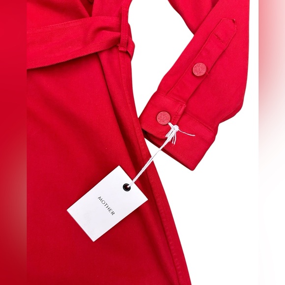 NWT MOTHER Cadet Denim Belted Mini Shirtdress in Haute Red Size M - Picture 11 of 15